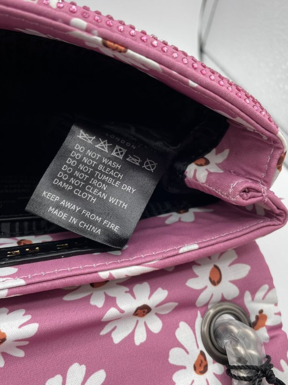 Kurt Geiger Crystal Encrusted Eagle Mini Kensington Pink Floral Crossbody Bag - Picture 12 of 16